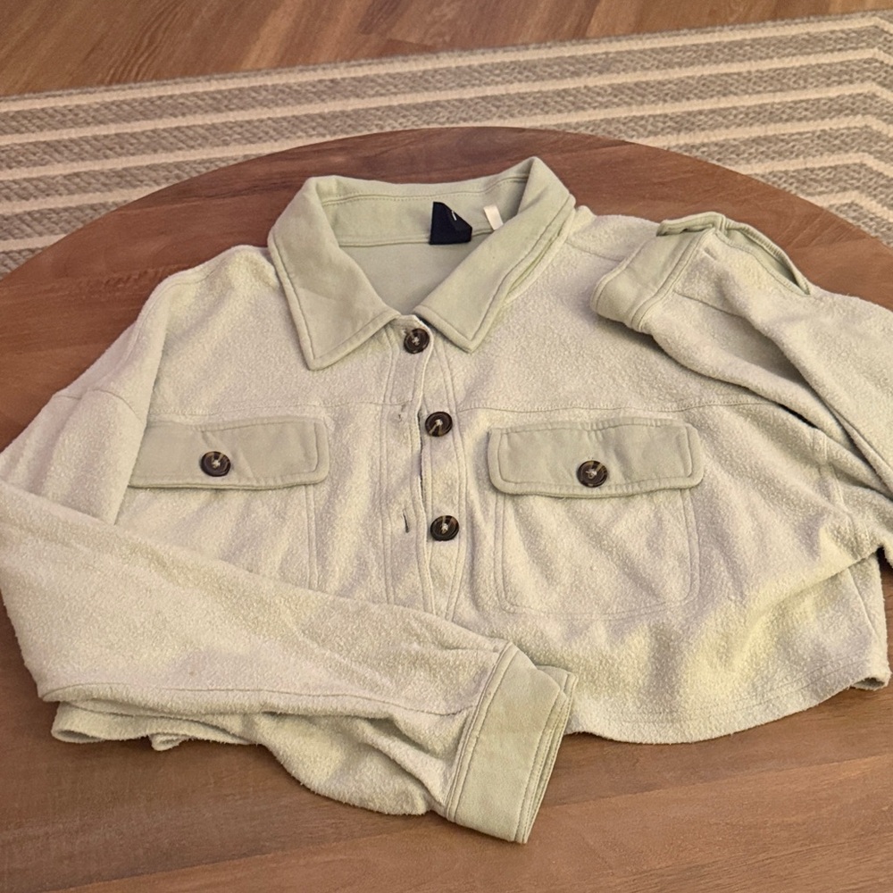 Light Green Button-Up Cropped Jacket